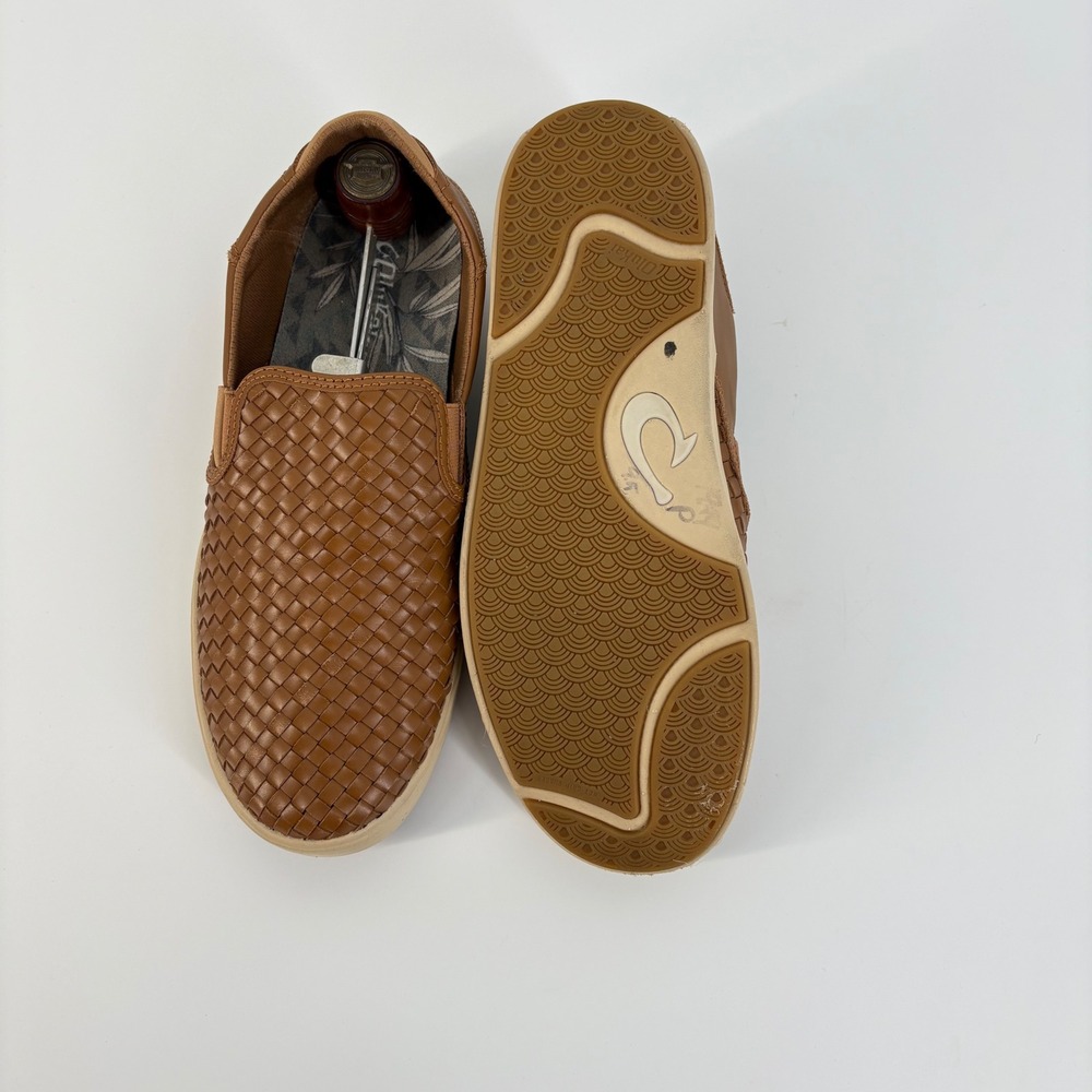 OluKai Lae'ahi Li 'Ili Slip On Mens 9.5 Brown Woven Leather Sneakers Fox - Picture 3 of 9